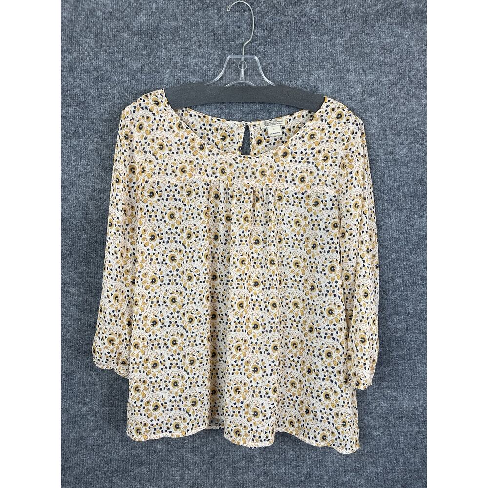 Lucky Brand Top Women's Large Girls Floral Print Cream Yellow Boho